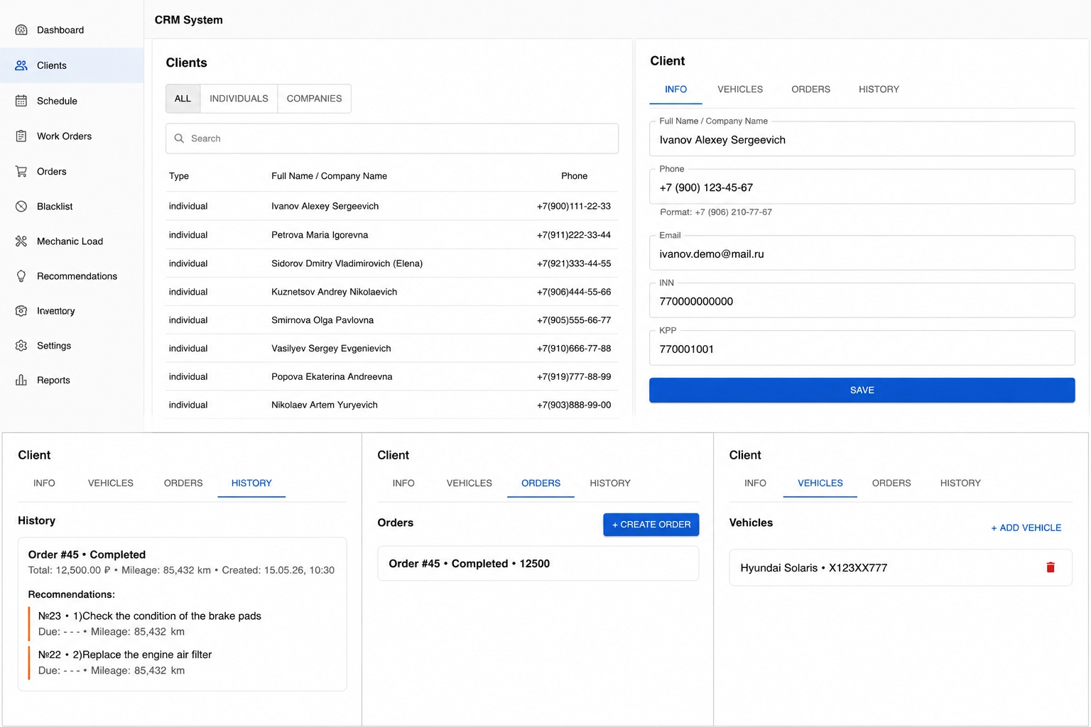Automotive CRM dashboard interface